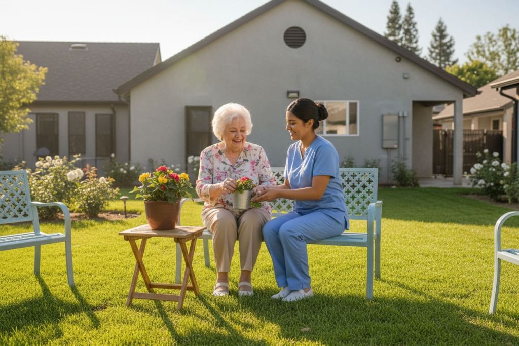 Residents spending time together in a Helping Hands common area